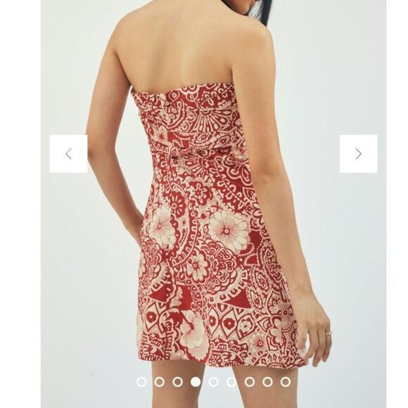 NWT! Anthropologie Blue Tassel Strapless Tie Front Red/Cream Mini Dress. Size M - Picture 2 of 10